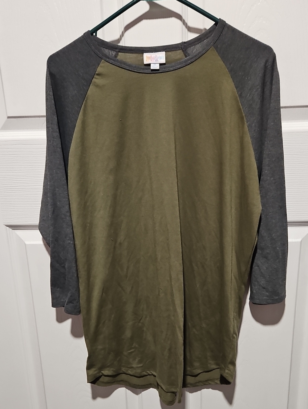 LuLaRoe Olive Green Tee with Charcoal Trim